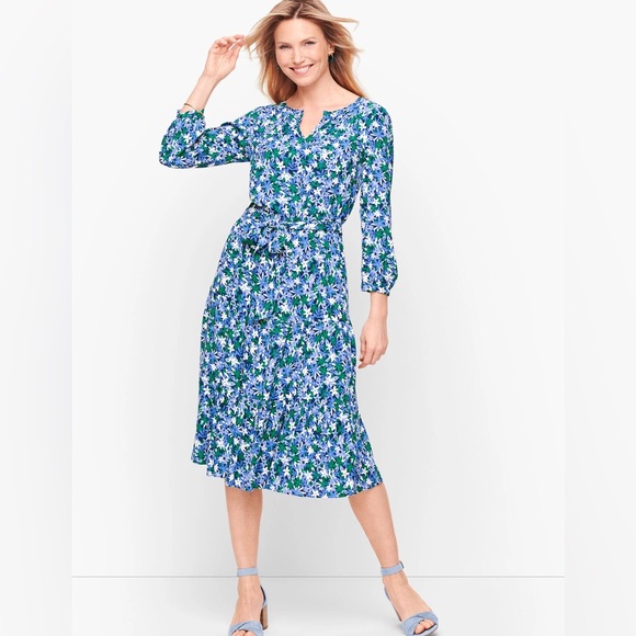 NWT TALBOTS FLORAL TIE WAIST DRESS, size 4P - Picture 1 of 10
